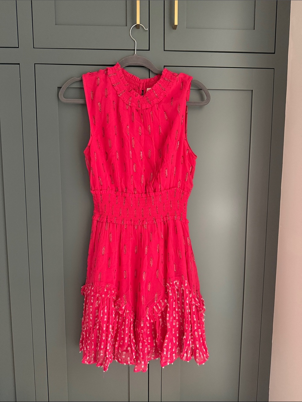 Girls' Bright Pink Sleeveless Smocked Waist Dress with Ruffle Hem